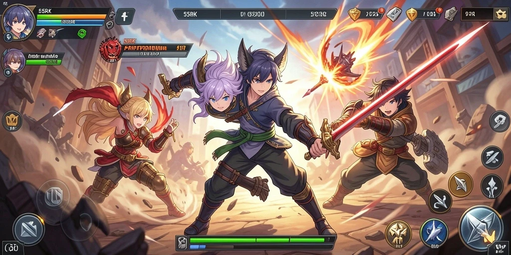 Tangkapan layar gameplay seru dalam 55RK dengan karakter anime favorit.