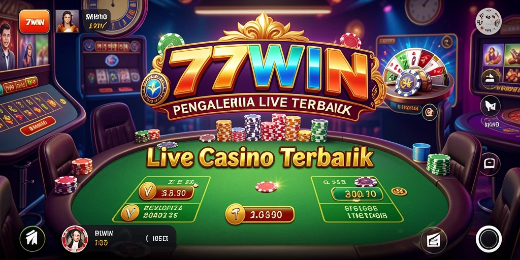 Screenshot gameplay 77WIN menampilkan dealer dan permainan Live Casino yang menarik.