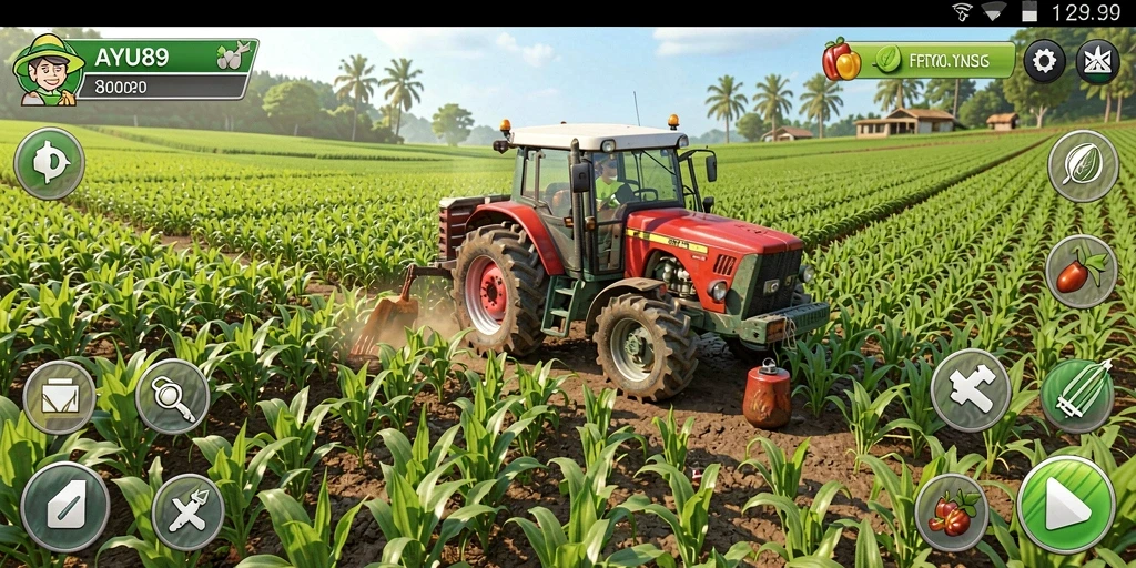 Screenshot gameplay AYU89 menampilkan aktivitas pertanian yang seru.