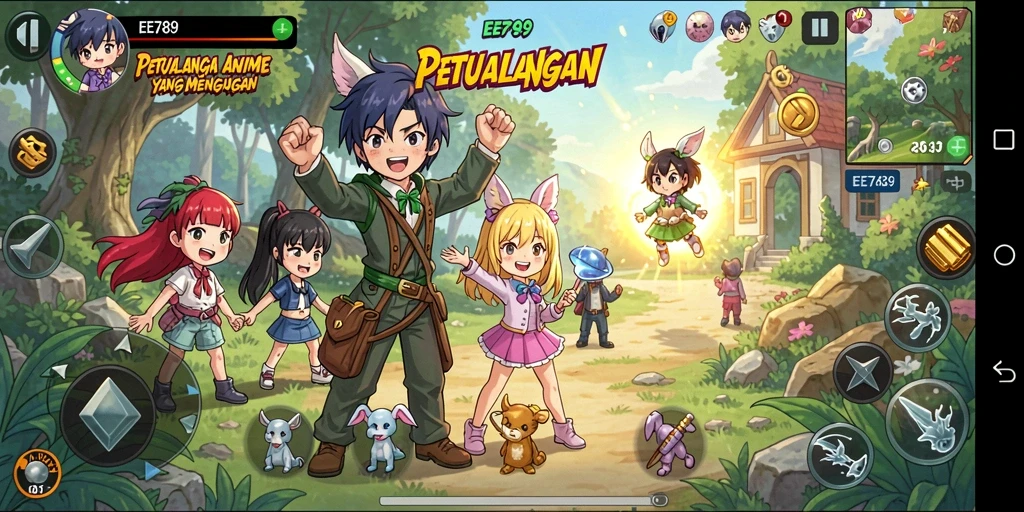 Screenshot utama EE789 menampilkan aksi seru dalam game Anime.