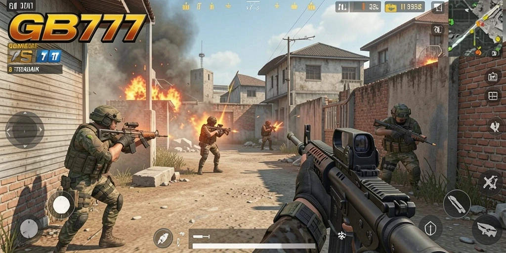 Tangkapan layar GB777 menampilkan aksi menembak yang mendebarkan dari gameplay FPS.