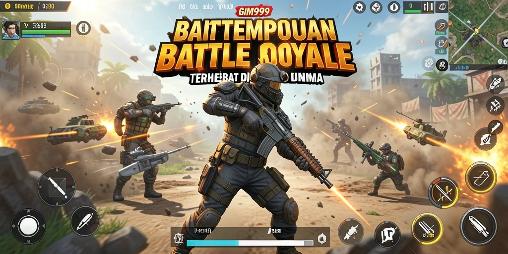 Screenshot GIM999 menunjukkan aksi pertempuran seru dalam Battle Royale.