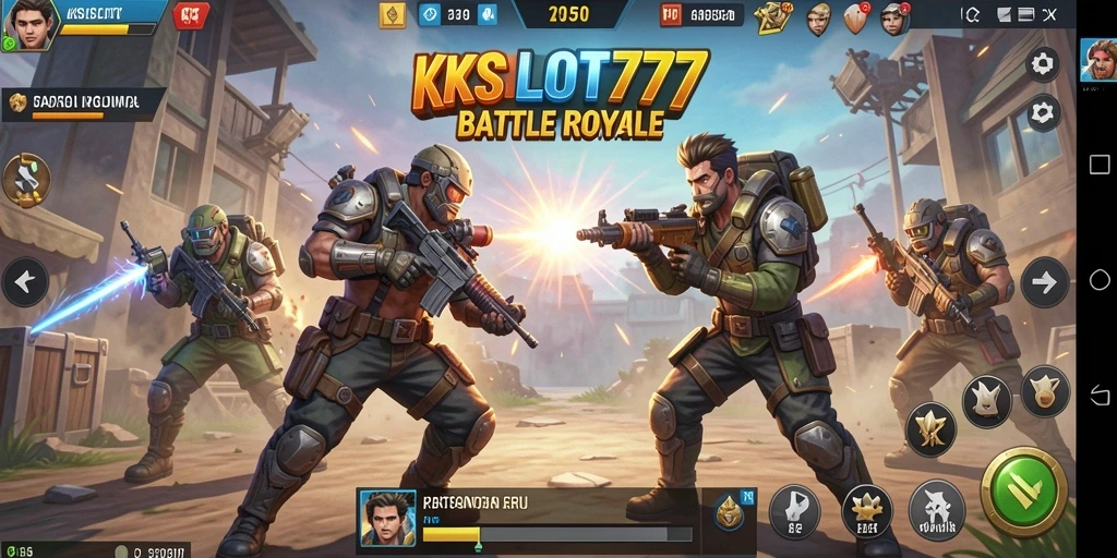 Screenshot KKSLOT777 menunjukkan aksi intens dalam pertempuran Battle Royale.