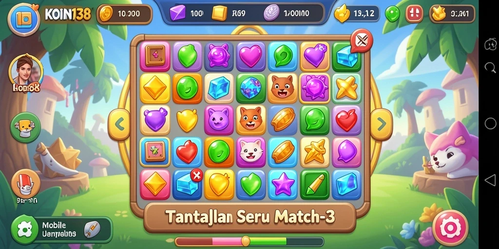 Screenshot gameplay KOIN138 yang menunjukkan keseruan mencocokkan koin.