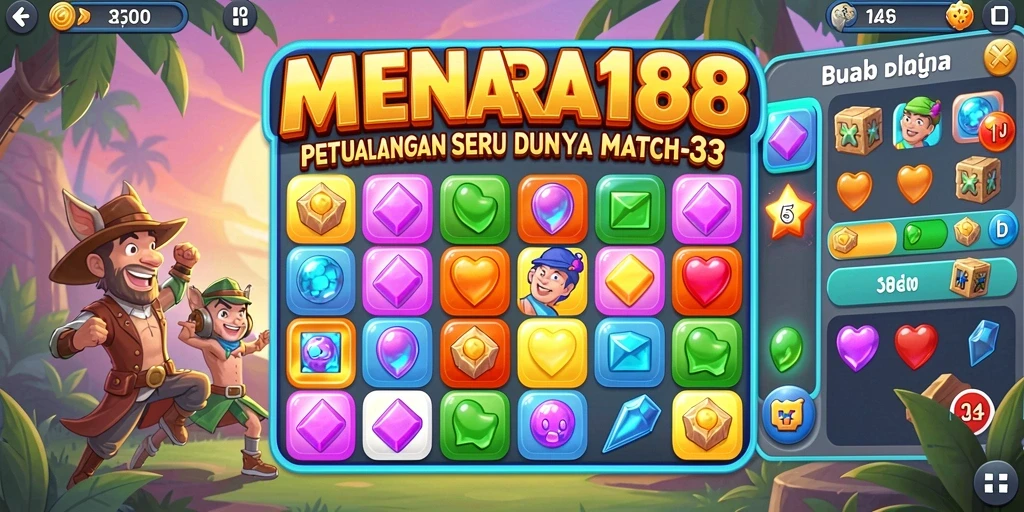 Screenshot gameplay MENARA188 yang menampilkan level Match-3 yang menantang.