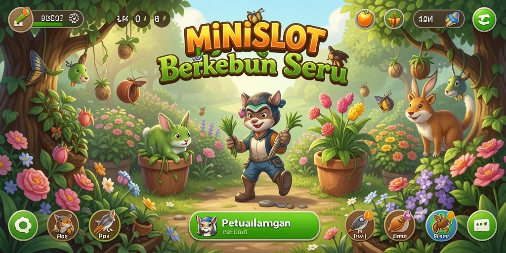 Screenshot MINISLOT menampilkan ladang yang rapi dan tanaman yang subur.