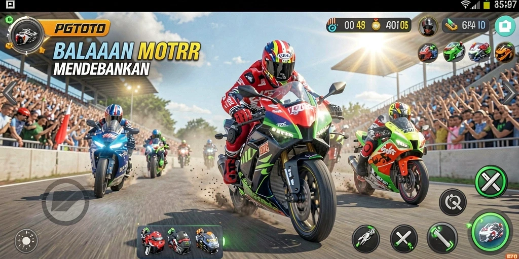 Screenshot PGTOTO menampilkan aksi balapan motor yang seru.
