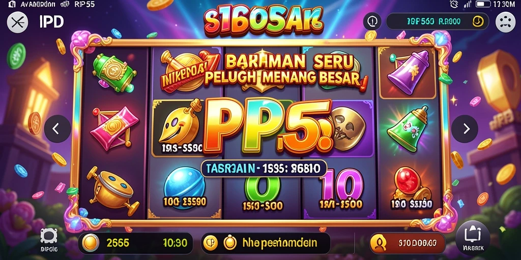 Tampilan gameplay RP55 yang seru dan menyenangkan saat memutar gulungan slot.