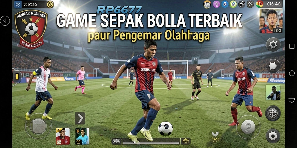 Tampilan gameplay seru di RP6677 dengan aksi sepak bola yang mendebarkan.