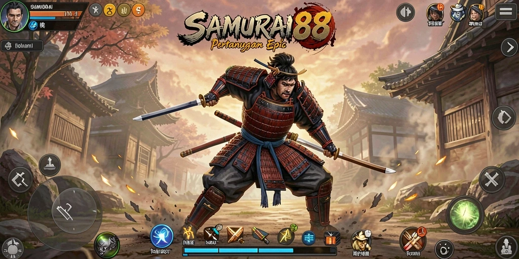 Tangkapan layar menampilkan pertarungan epik dalam SAMURAI88.