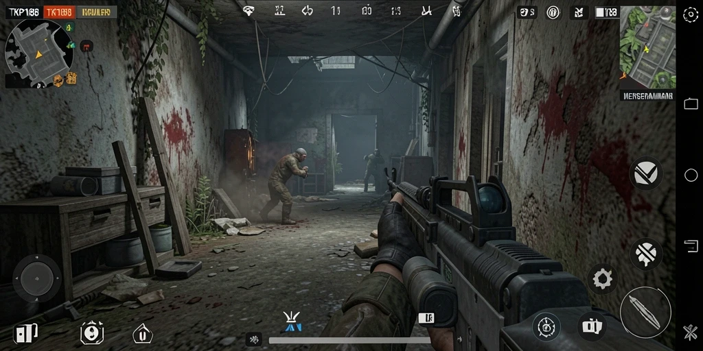 Screenshot menunjukkan pemain bertempur di lingkungan FPS yang dinamis.