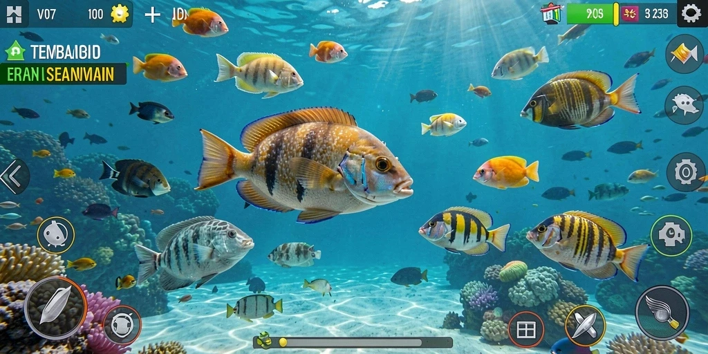 Tampilan gameplay V07 yang seru dalam memancing ikan.