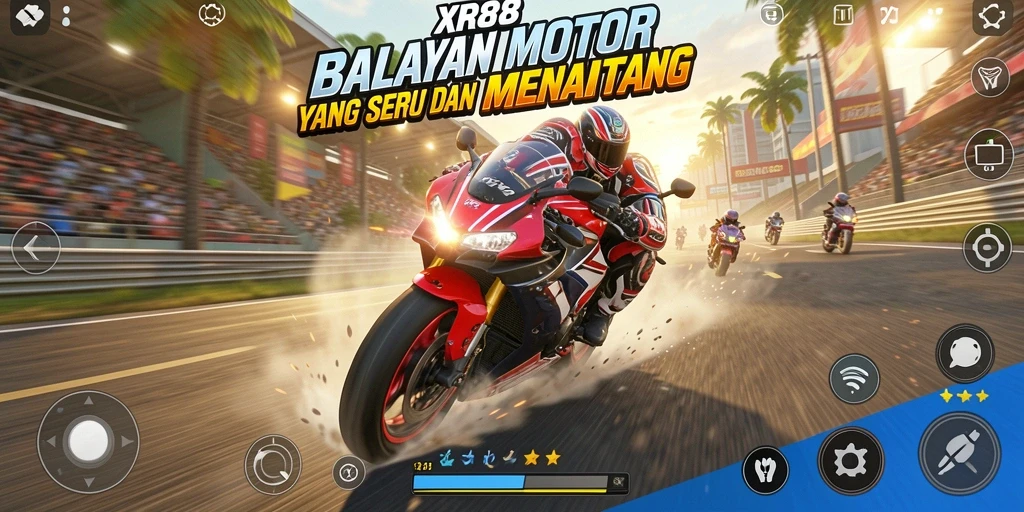 Tampilan gameplay XR88 yang memukau dengan aksi balapan motor.
